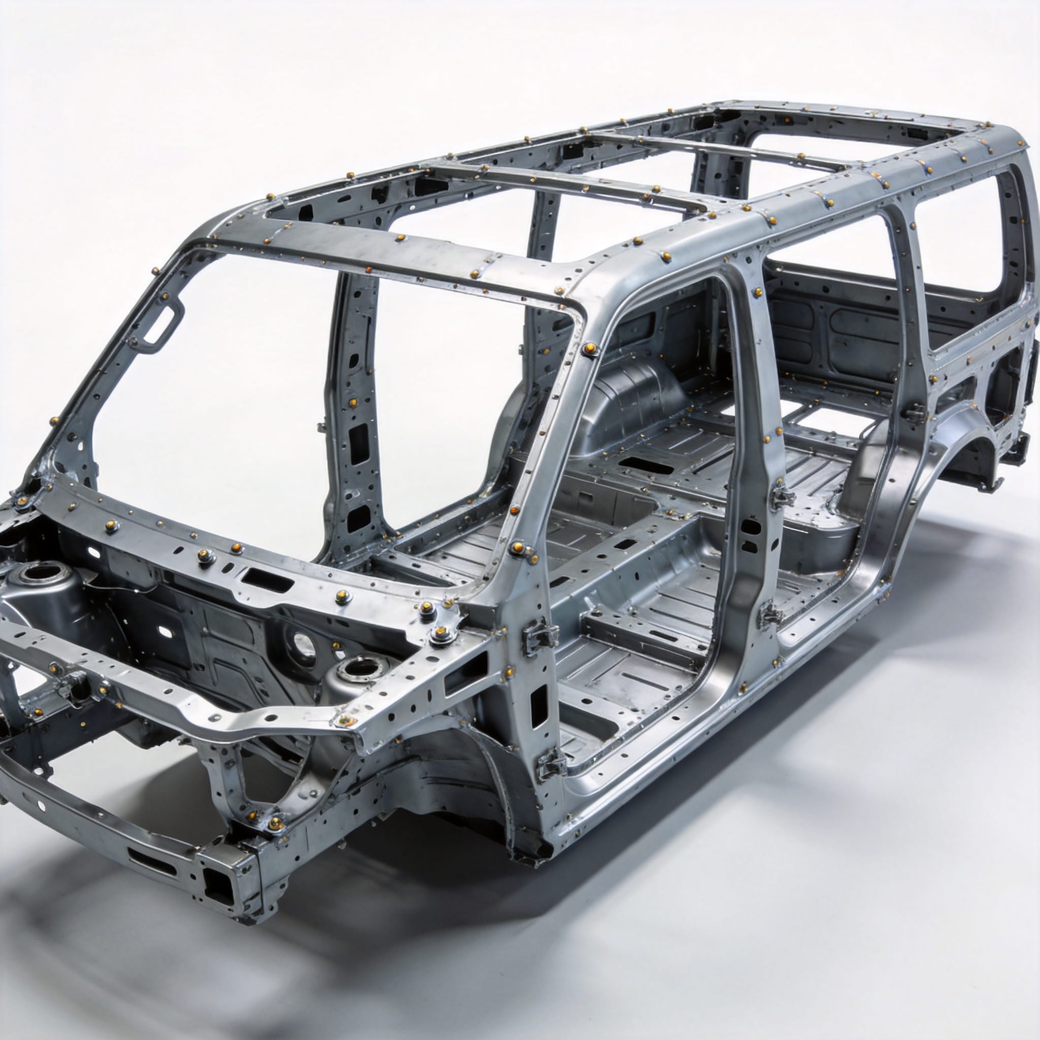 Diagram of a coaster body-in-white structure showing welded sheet metal panels