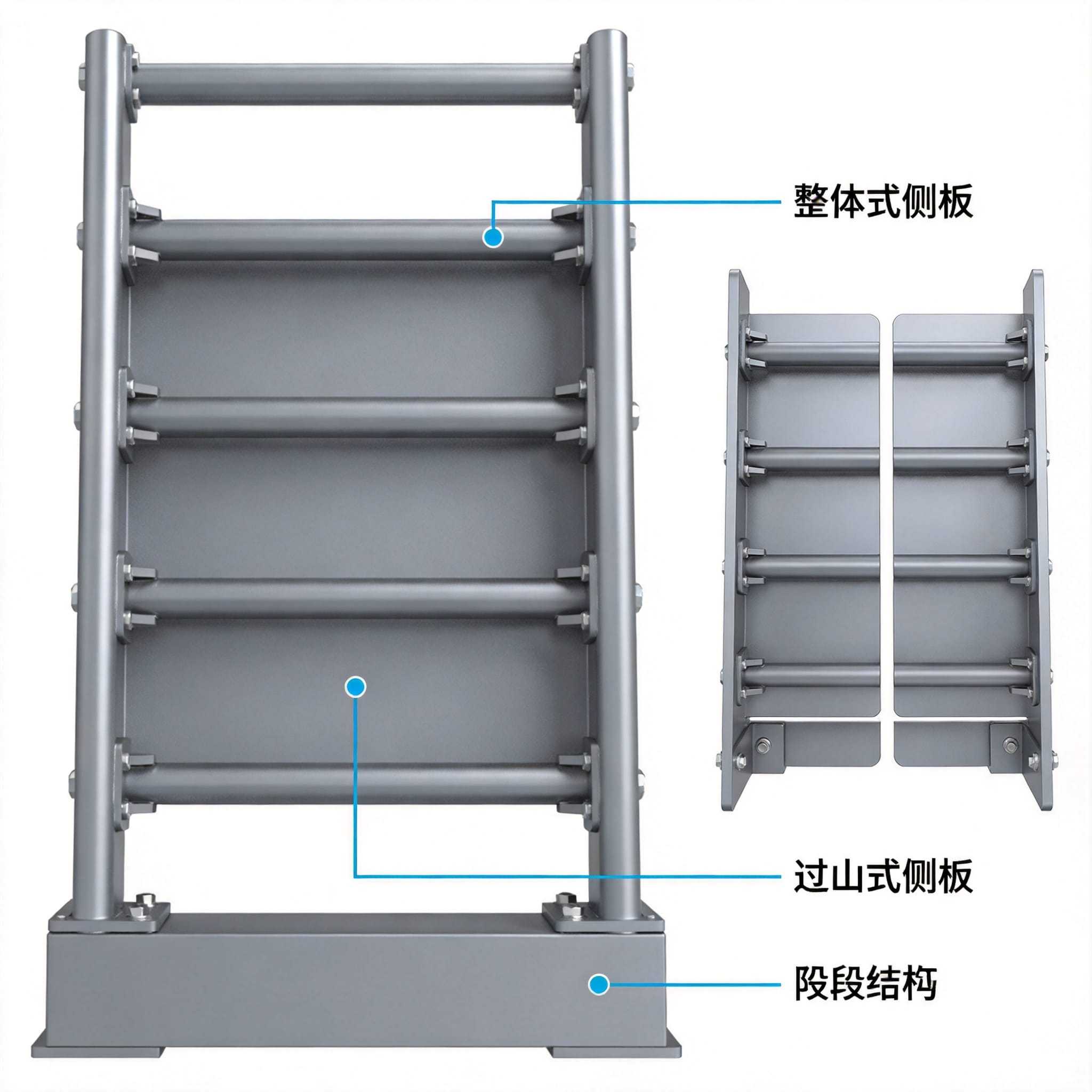 Coaster side panel structural diagram showing integrated vs segmented designs