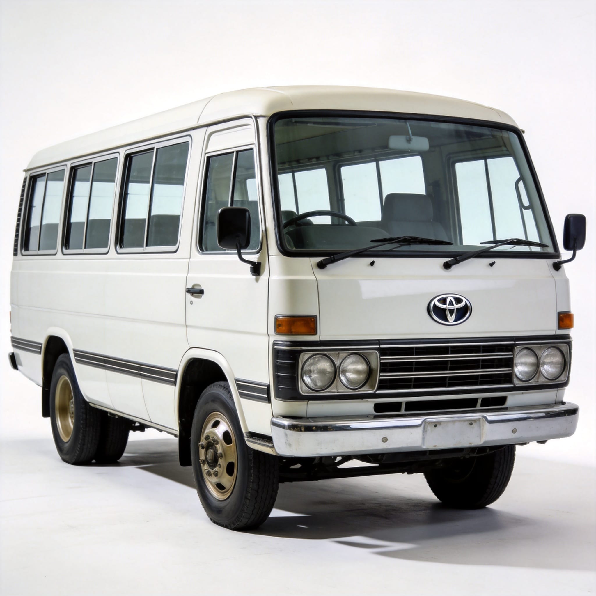 Frontgrill- und Scheinwerferdesign der zweiten Generation des Toyota Coaster