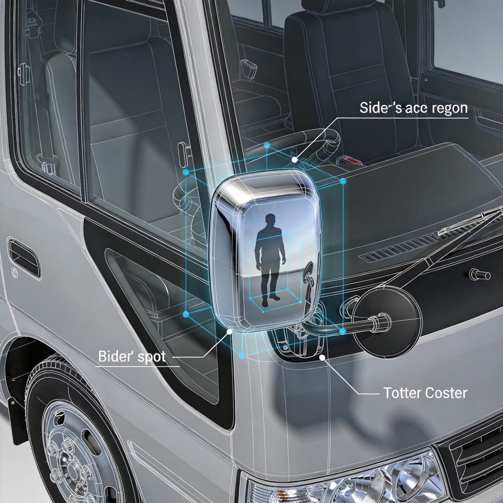 Comparison of fender-mounted and A-pillar mounted blind spot mirrors on a Coaster