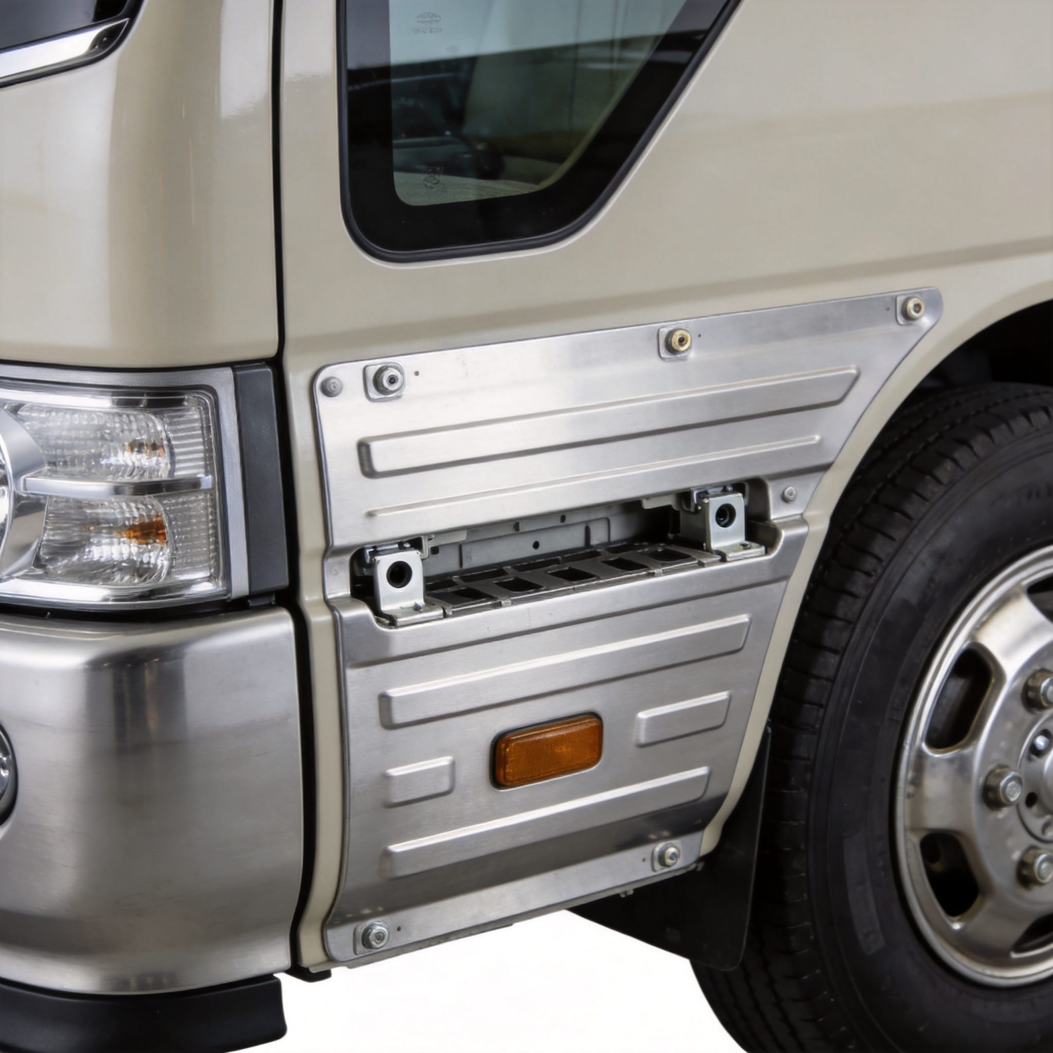 Установка защитной накладки на бампер двери Toyota Coaster с помощью шаблона для сверления.