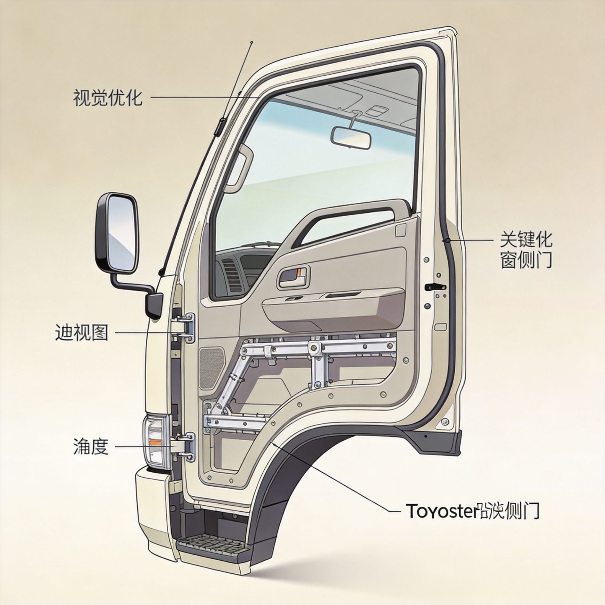 Toyota Coaster driver side door internal crash beam structure