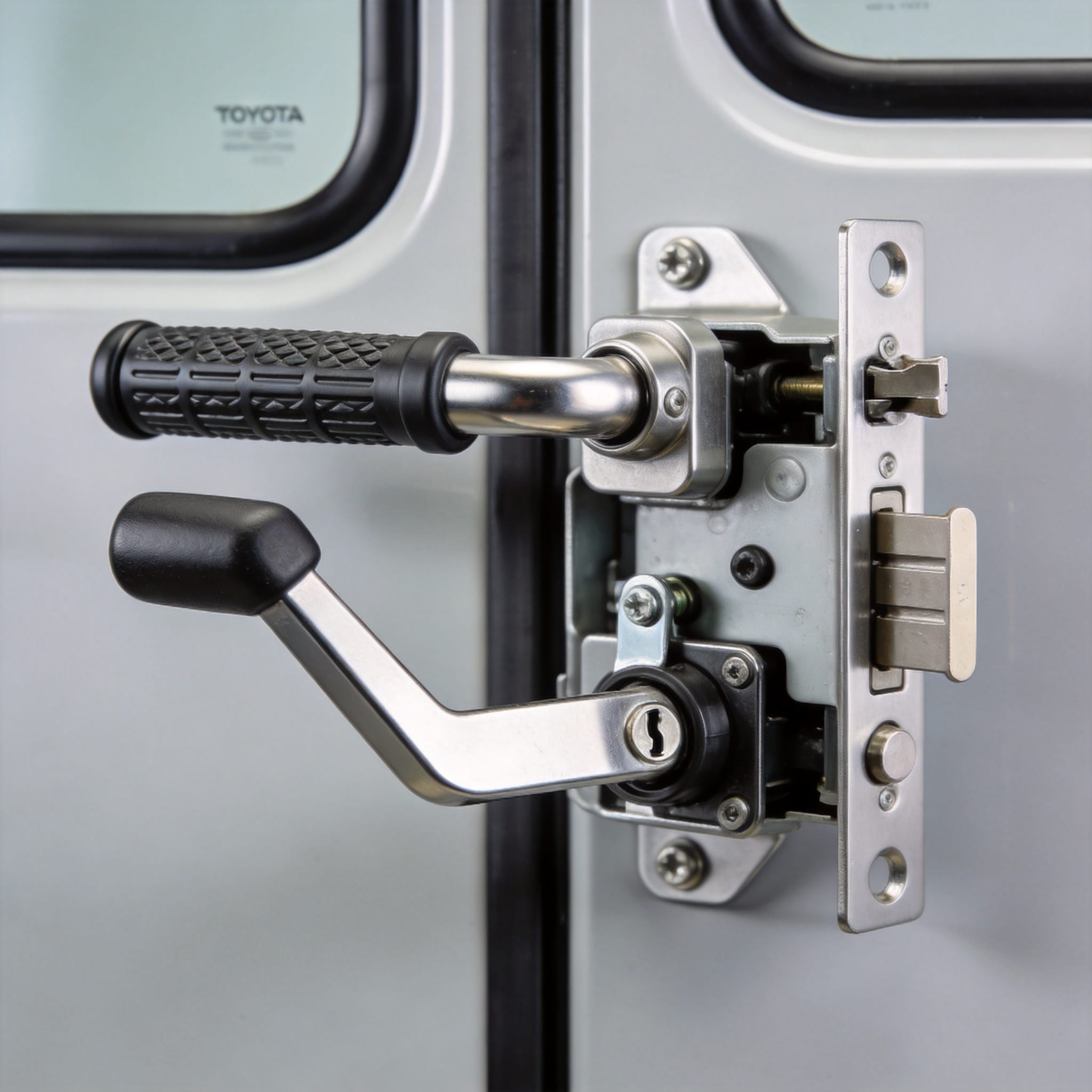 Passenger demonstrating the correct way to push open the emergency door