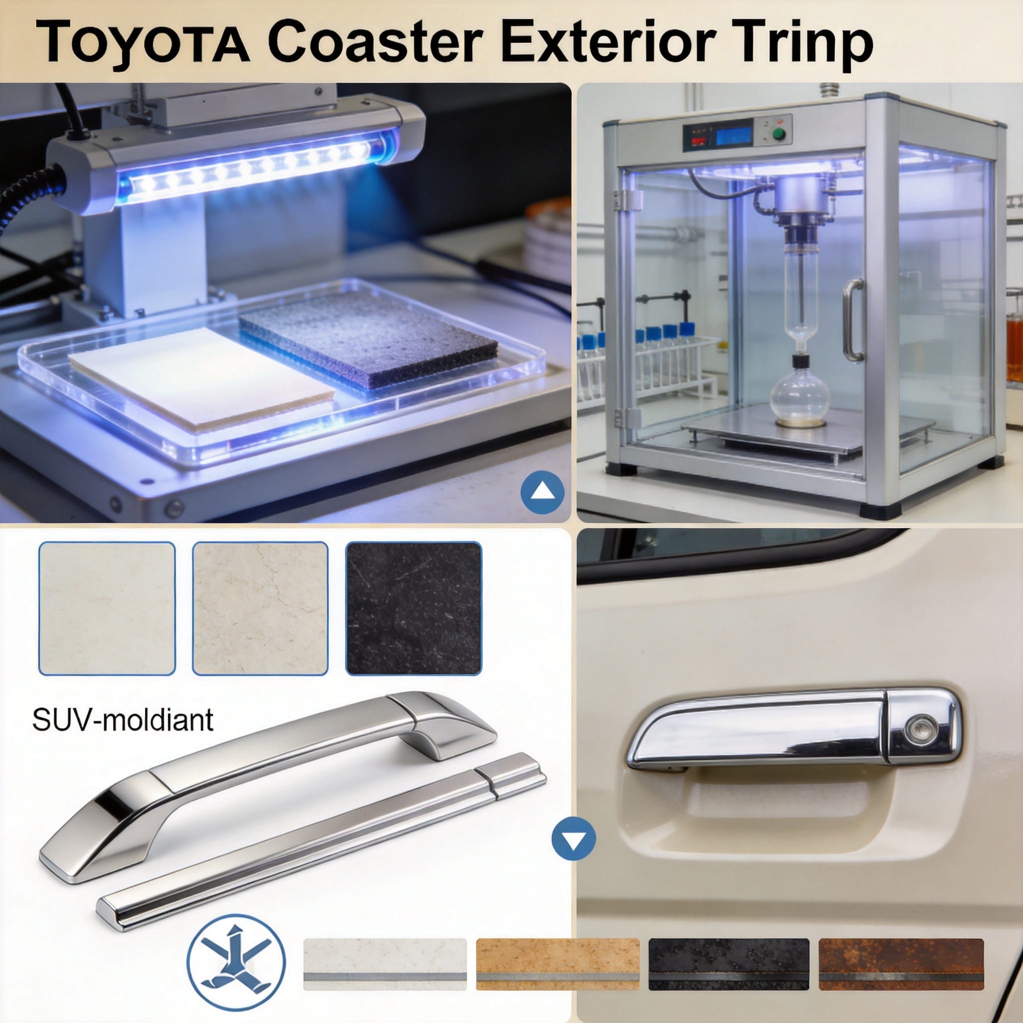 Techniker verwendet ein Glanzmessgerät an der Verkleidung eines Toyota Coaster.