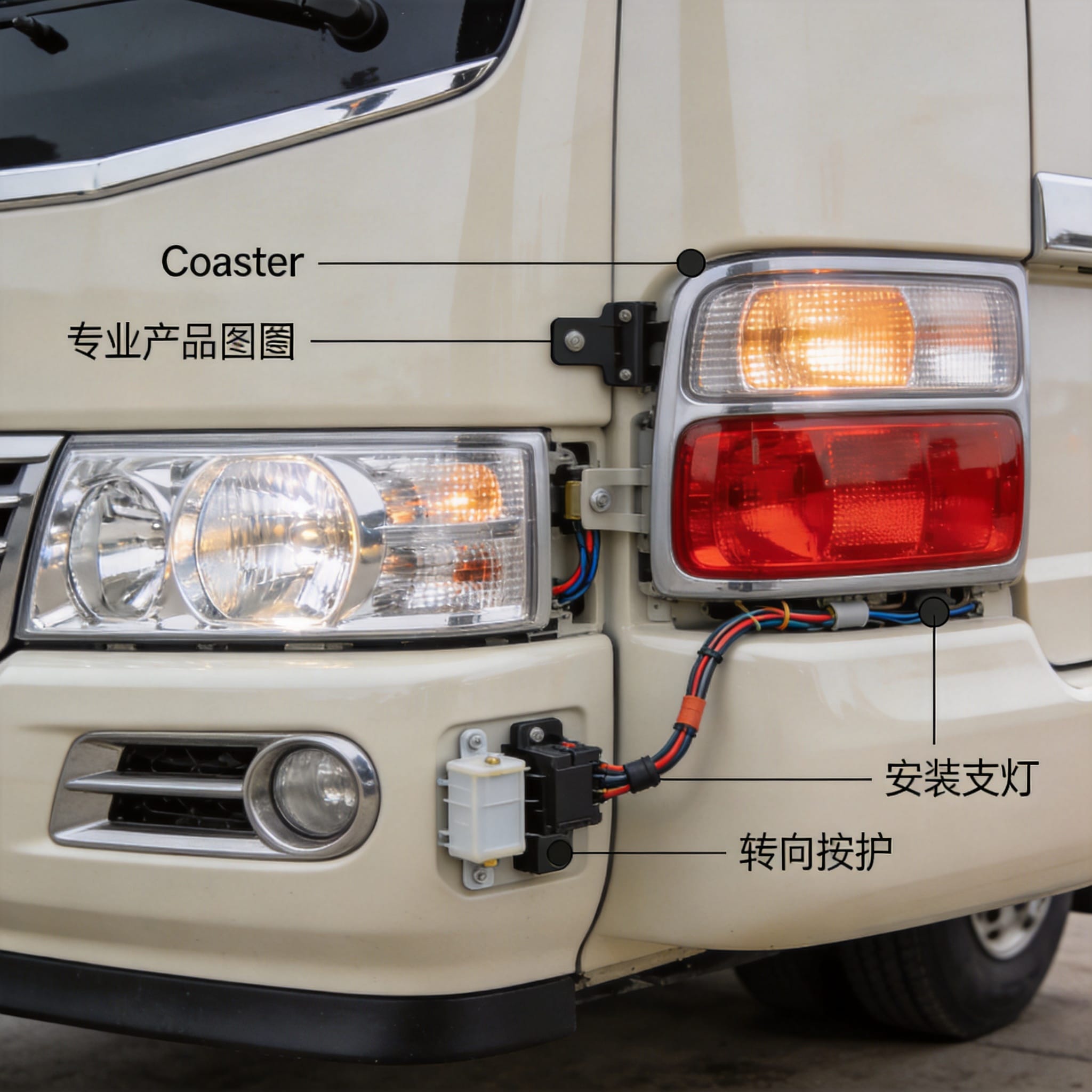 Dimensions d'installation ECE R48 pour les feux arrière du Toyota Coaster