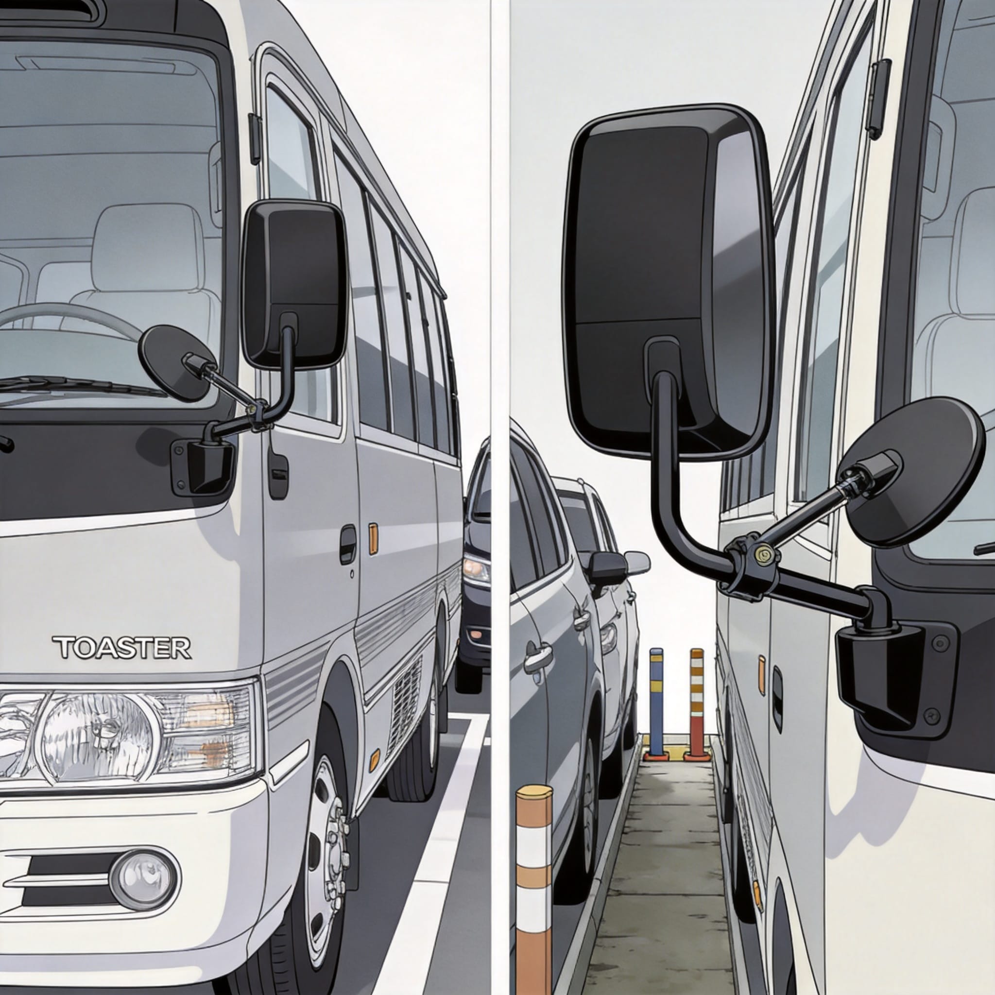 Toyota Coaster mirror folding mechanisms diagram