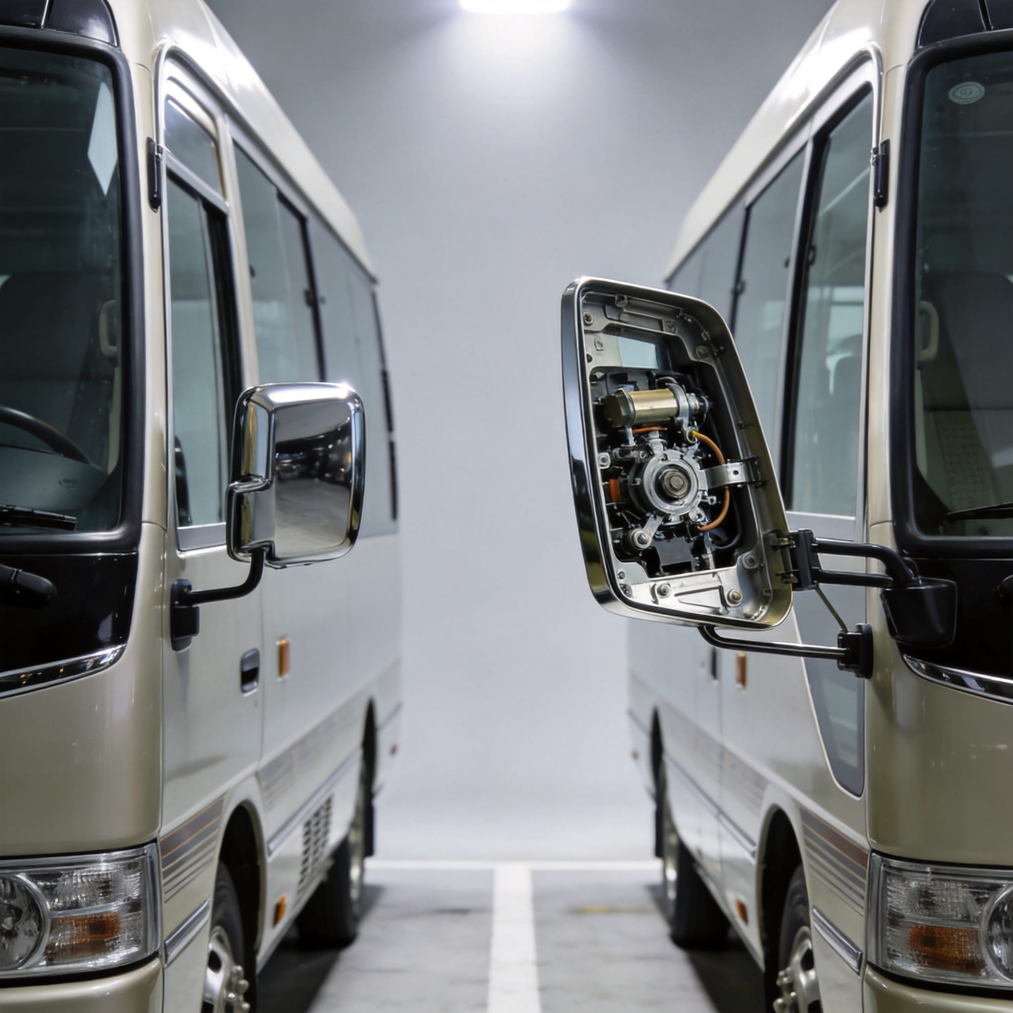 Toyota Coaster Mirror Folding Mechanisms: Parking and Narrow Passage Use