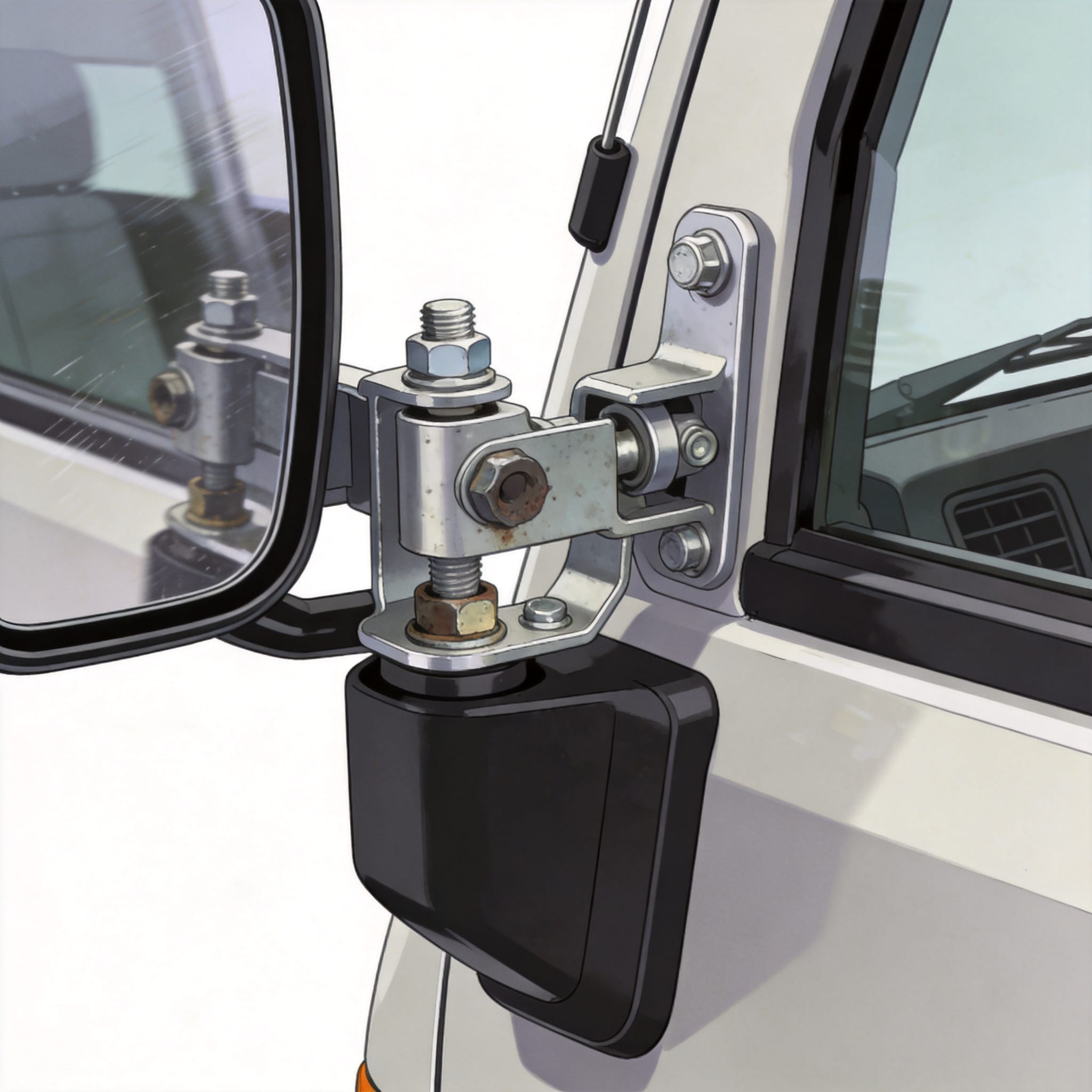 Applying threadlocker to Toyota Coaster mirror bolts