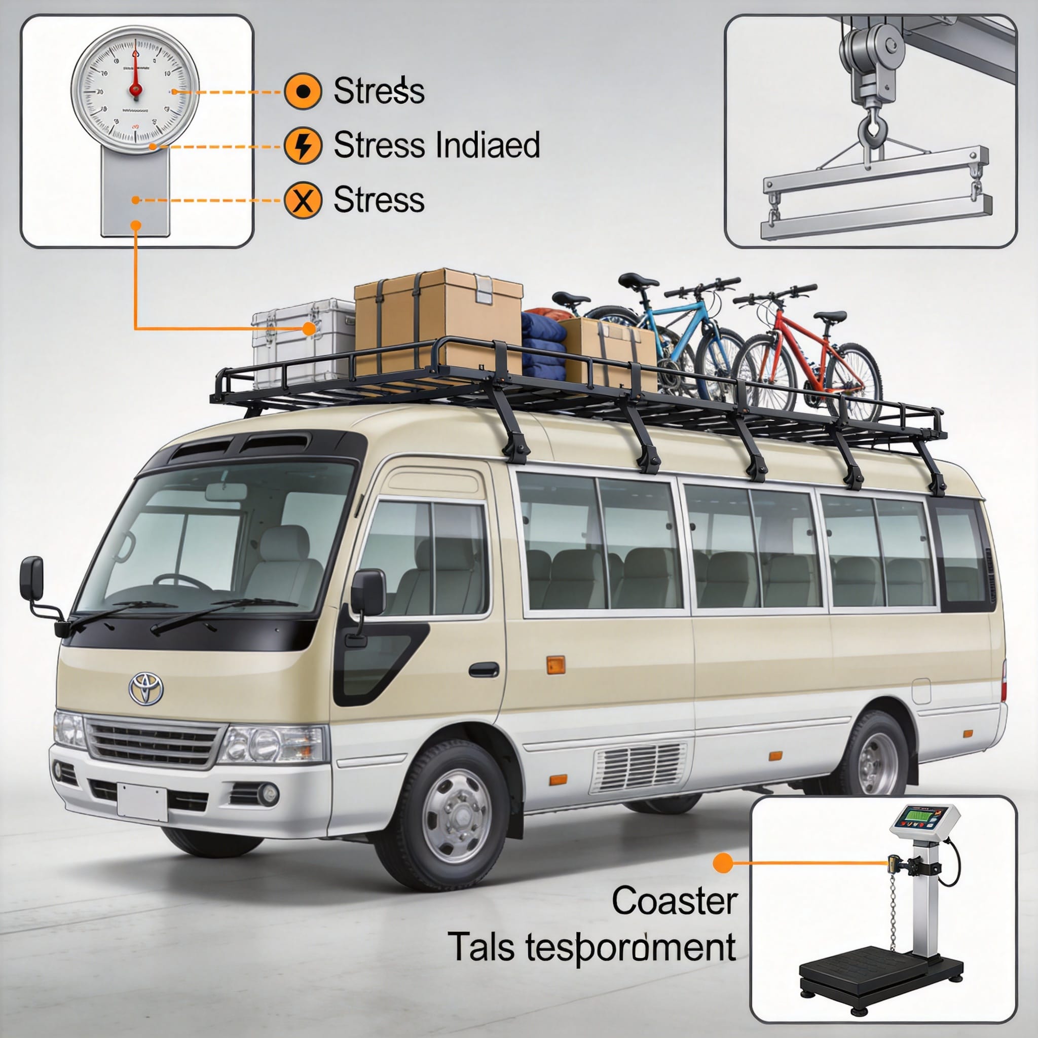 Prueba de capacidad de carga del portaequipajes de techo del Toyota Coaster