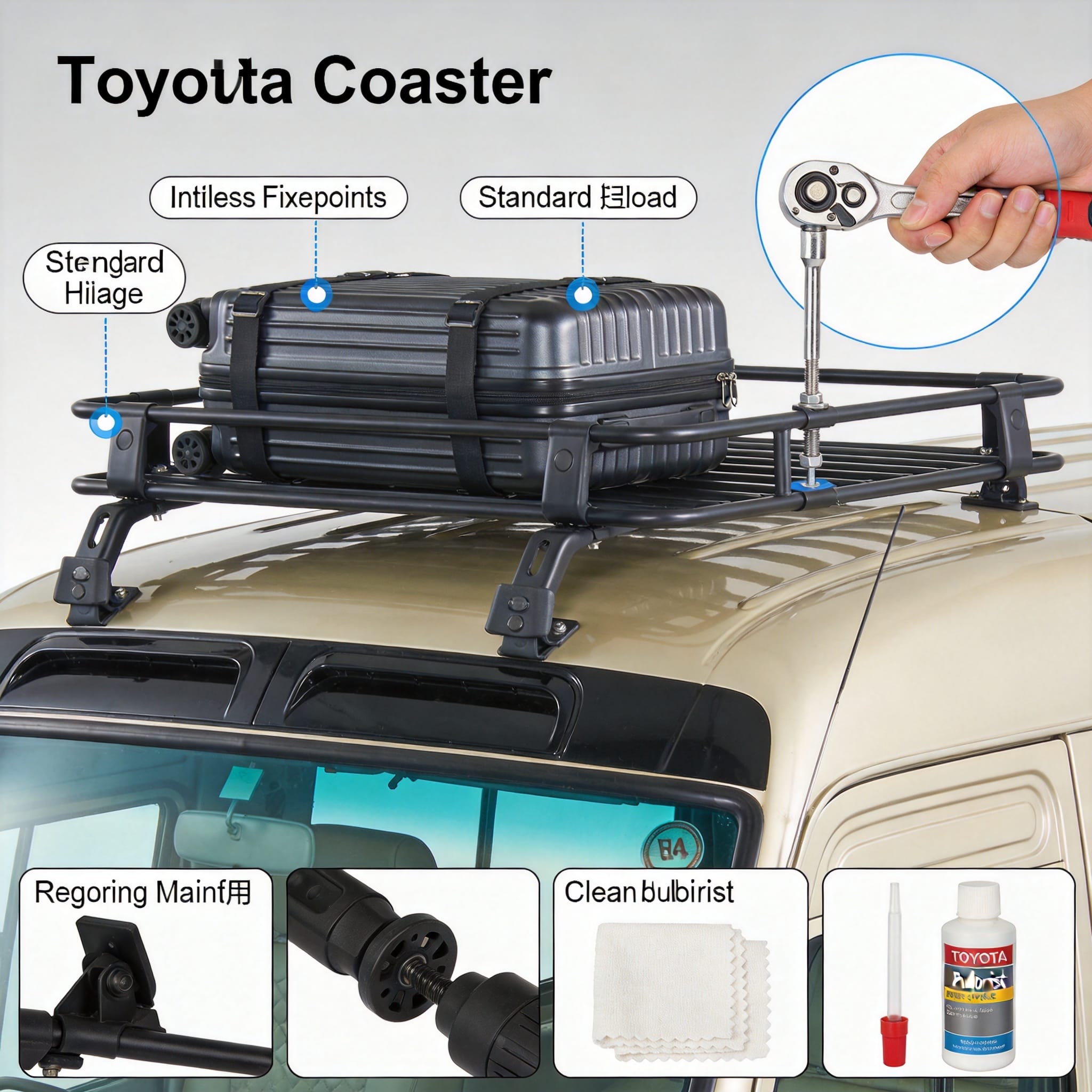 Inspección de seguridad del portaequipajes de techo del Toyota Coaster