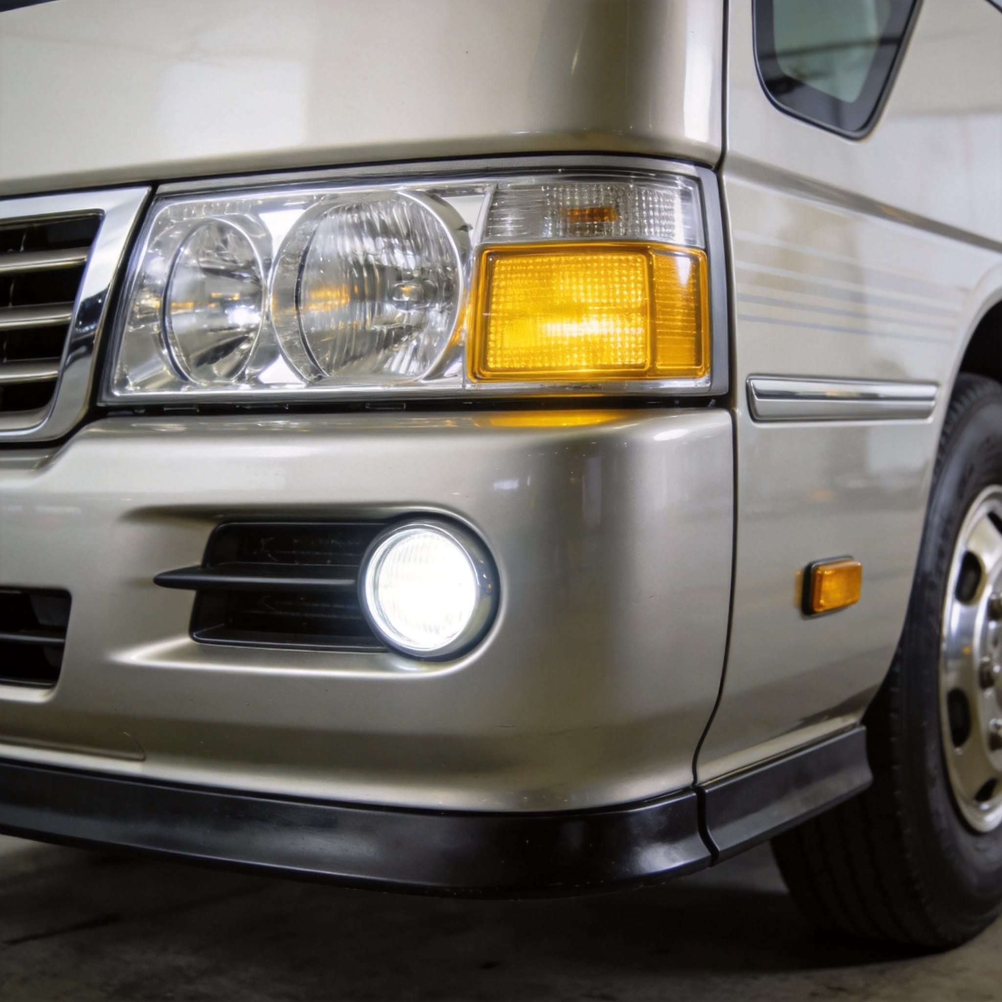 Lageplan für Seitenblinker und Begrenzungsleuchten des Toyota Coaster